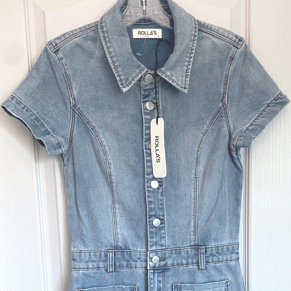 Rolla's Sailor Jumpsuit Light Vintage Blue Size 10M NWT Wide-Leg High-Rise Retro - Picture 11 of 16